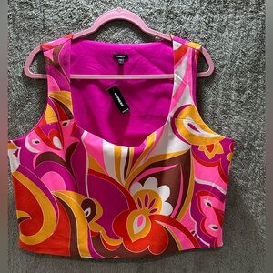 Express Pink and Orange Floral Crop Top